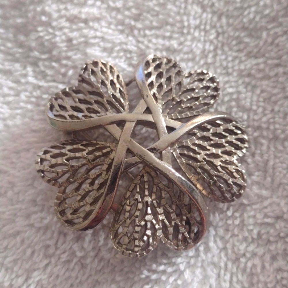 Trifari brooch, vintage, stars and hearts, silver tone